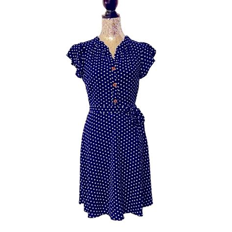 Monteau Dresses Monteau Navy Blue White Polka Dot Midi Dress Poshmark