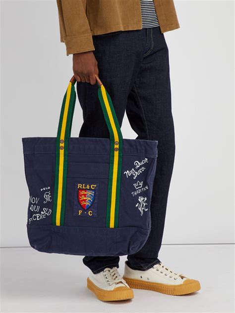 Polo Ralph Lauren Crest Cotton-canvas Tote Bag in Navy (Blue) for Men - Lyst