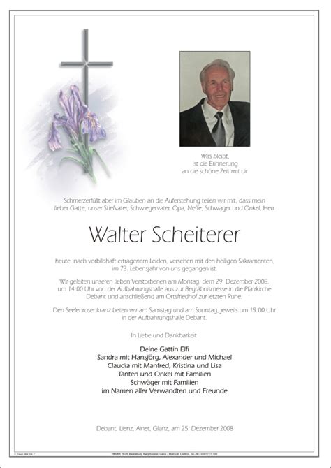 Todesanzeige Walter Scheiterer Trauer Link