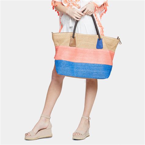 Color Block Straw Tote Bag