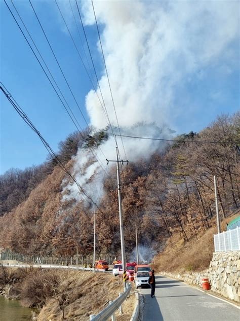 예천 대은리 야산서 산불 53분 만에 진화헬기 2대 투입