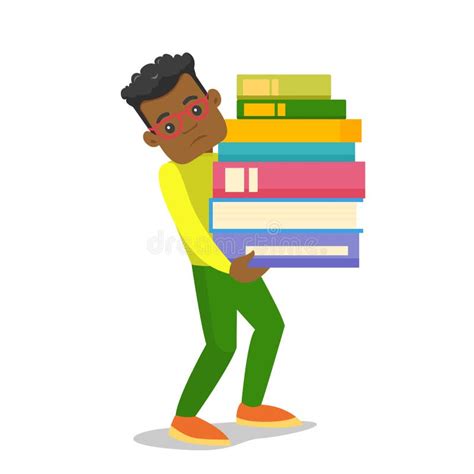 College Student Carrying A Heavy Pile Of Books Stock Vector