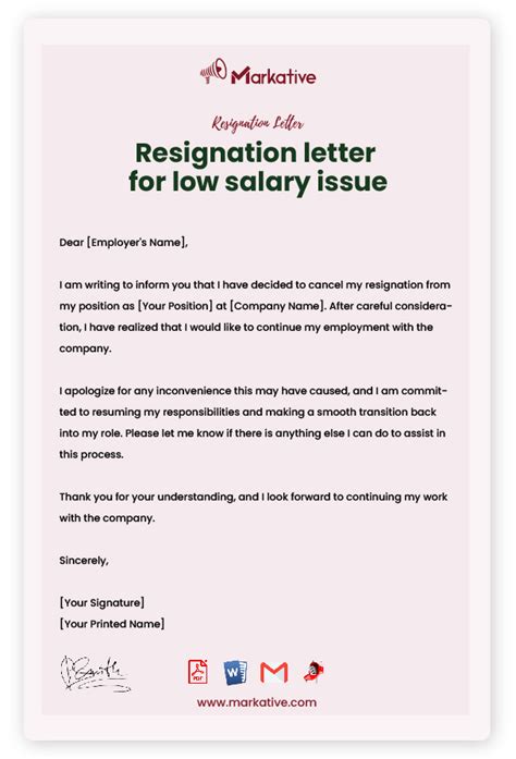 Write A Best Resignation Letter For Salary Issue Templates Markative