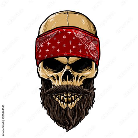 Vector Of Bearded Skull Head With Bandana Stock Vector Adobe Stock