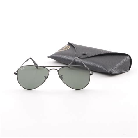 Ray Ban Rb 3044 Black Aviator Sunglasses With Case Ebth