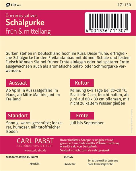 Schälgurke Delikateß Schälgurkensamen Von Carl Pabst