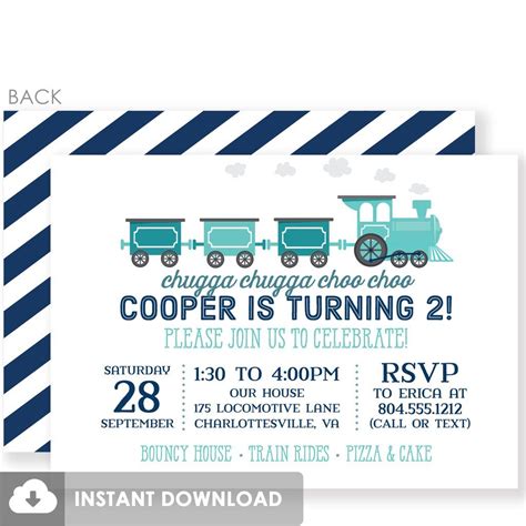 Train Invitation Blue Diy Printable Train Invitation Train