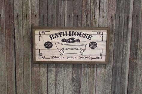 Farmhouse Bath House Bathhouse Tub Wood Sign Claw Foot 25 Cents Shiplap