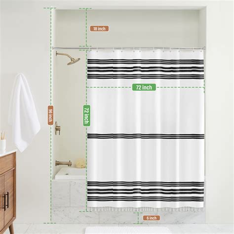 Modern Black And White Striped Shower Curtain With Tassel Waterproof