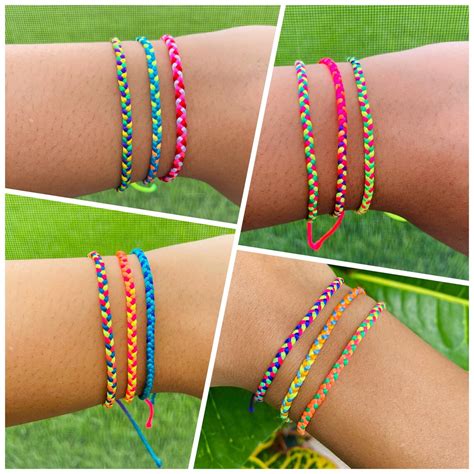 Mini Friendship Bracelet Tie Dye Rainbow Neon Flat Braid Etsy