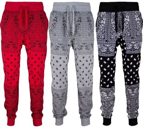 Mens Fleece Bandana Paisley Joggers Drawstring Swag Jogger Pants Black