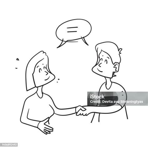 Hand Drawn Doodle Man And Woman Handshake Symbol For Gender Equality Illustration Vector Stock