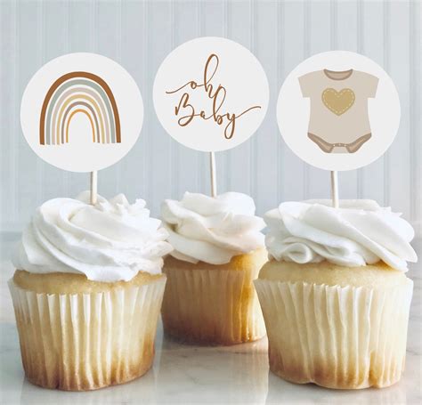 Baby Shower Cupcake Toppers Neutral Washing Line Instant Etsy