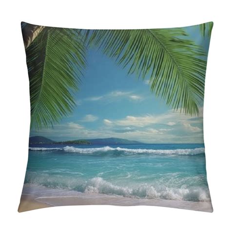 Comio Throw Pillow Cover Tropical Beach Palm Tree Leaves Sandy