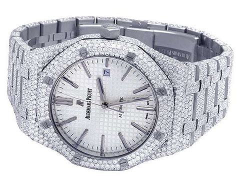 Full Iced Out Vvs Bling Bling Diamond Stainless Steel White Gold Arabic