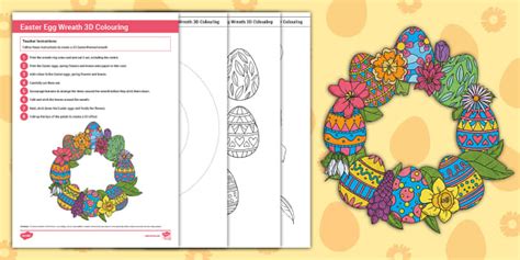 Easter Wreath 3D Colouring Pages Profesor Hizo Twinkl