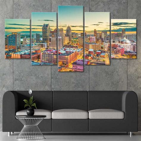 Detroit Skyline Wall Art | Michigan Large Framed Canvas Print Artwork