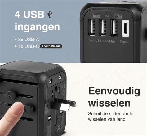 Fordig Universele Wereldstekker Usb Poorten En Usb C W Fast