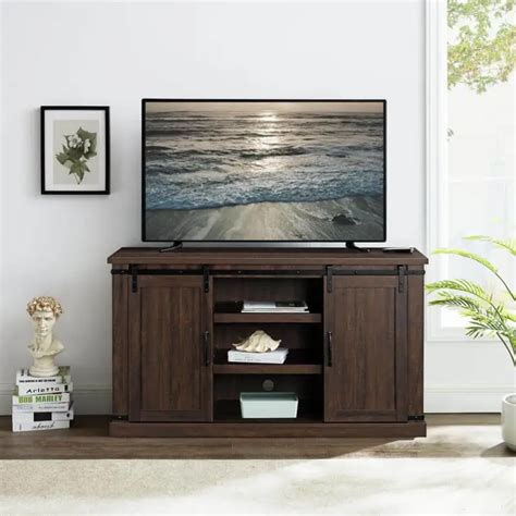 In Saw Cut Off Espresso Engineered Wood Tv Stand Fits Tvs Up To