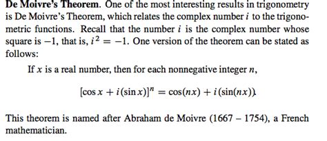 Solved De Moivre's Theorem. One of the most interesting | Chegg.com