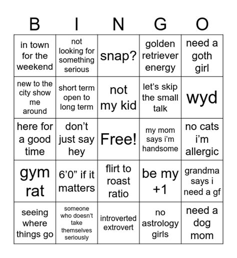 Dating App Bingo Card