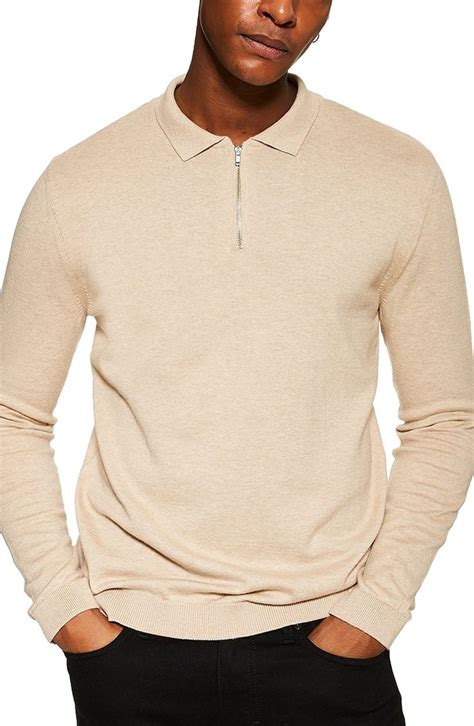 Topman Long Sleeve Polo Sweater In Stone ModeSens Long Sleeve Polo