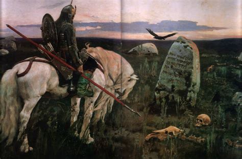 Картина Васнецова Витязь на распутье (У камня). 1882