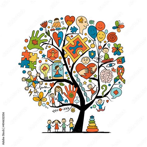 Vetor De World Autism Awareness Day Art Concept Tree Symbol Of Autism