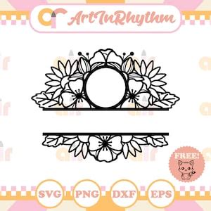 Floral Split Monogram Frame Svg Wedding Monogram Svg Family - Etsy