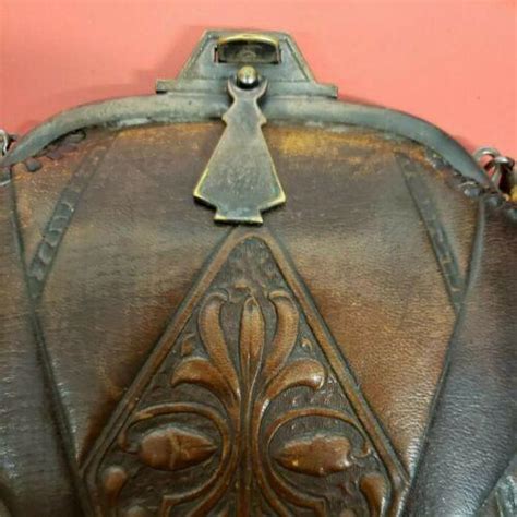 Antique Early S Jemco Hand Tooled Leather Purse Hand Bag Art Deco