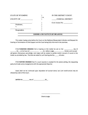 Fillable Online Lawyoming ORDER AND NOTICE OF HEARING Fax Email Print