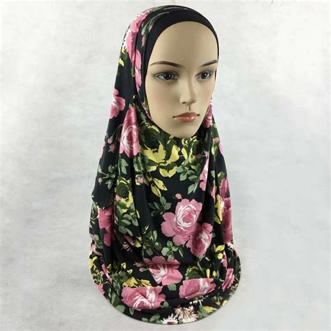 Women Floral Scarf Hijab Double Loop Muslim Print Hijab Jersey Cotton