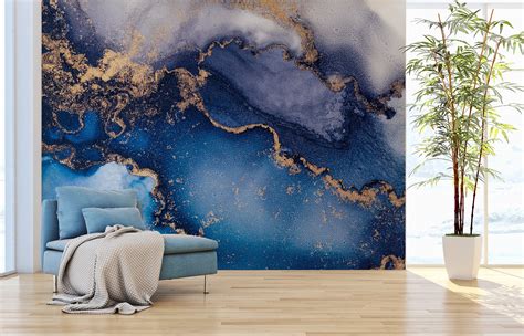 Blue Navy Marble Wallpaper Stone Wall Mural Peel And Stick Self