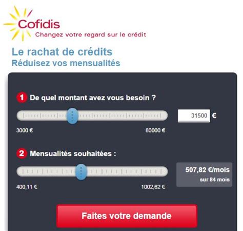 rachat de credit Cofidis simulation demande prêt personnel Rachat