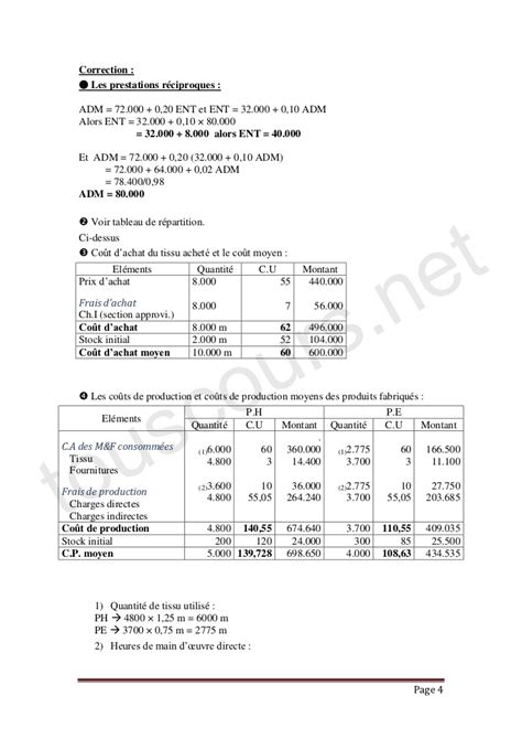 Comptabilité analytique cas corrigés Partie 2 Cours 4you