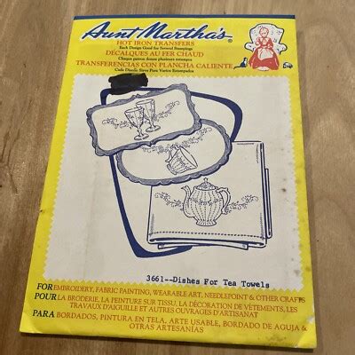 Vtg Aunt Martha S Hot Iron Transfers Dishes For Tea Towels Tea