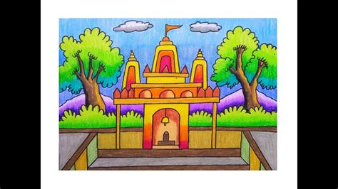 HOW TO DRAW A TEMPLE SCENERY DRAWING STEP BY STEP WITH OIL PASTEL BY ...