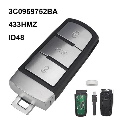 Buy 3c0959752ba 433mhz Id48 3 Buttons Entry Fob Remote Car Key For Vw Passat Cc