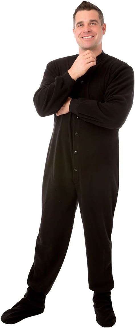 Big Feet Pjs Black Micro Polar Fleece Adult Footed Sleeper Onesie