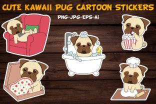 Cute Kawaii Pug Cartoon Stickers Graphic By Alexi Store Creative Fabrica