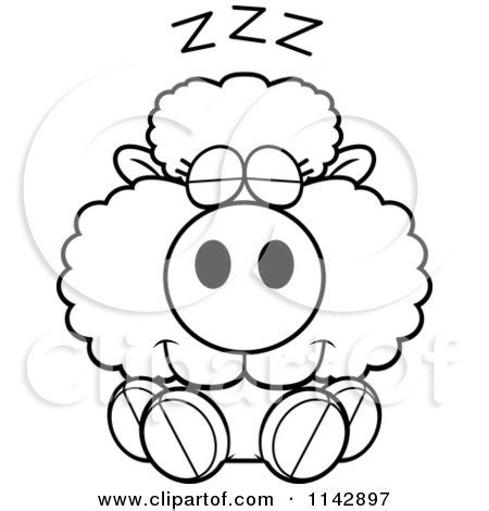 Cartoon Clipart Of A Black And White Cute Baby Sheep Sleeping - Vector Outlined Coloring Page by ...