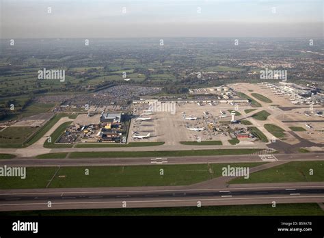 Aerial View North West Of London Gatwick Airport Runways Aeroplanes