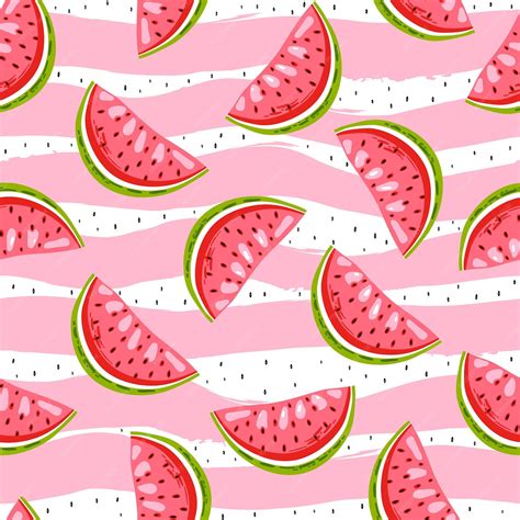 Premium Vector Sweet Watermelon On Stripes Background Summer Seamless Pattern