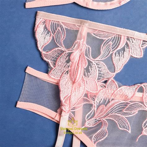 Pink Sheer Floral Applique Accented Lingerie Set Vampal Dresses