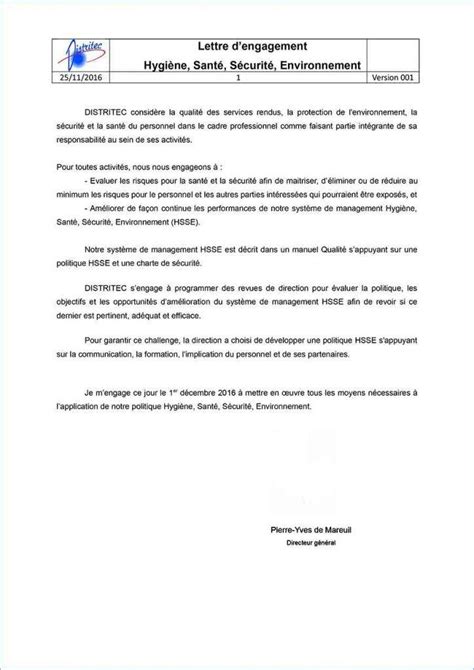 Lettre d engagement Hygiène Santé Sécurité Environnement DISTRITEC