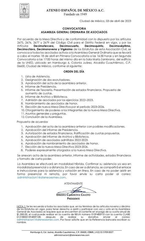 Convocatoria De Asamblea General Ordinaria 2023