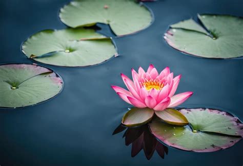 Premium AI Image | A single pink lotus flower floating on a pond ...