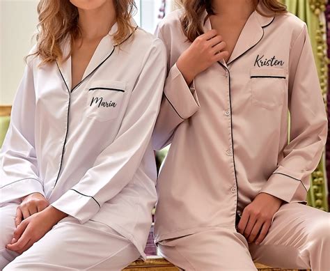 Bridesmaid Pajamas Long Sleeve Pajama Set Personalized Etsy