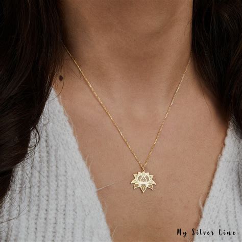 Lotus Flower Necklace Sterling Silver Lotus Jewelry Lotus Etsy