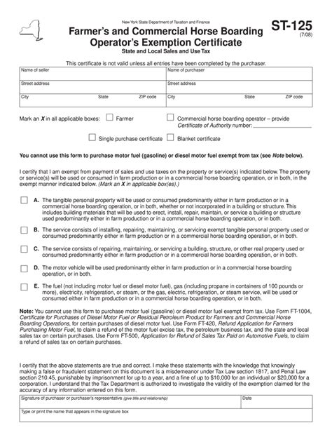 Nys Tax Exempt Form St 125